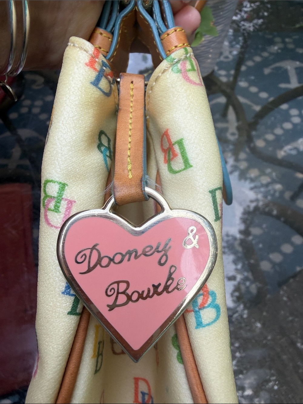 Dooney & Bourke Cream Multicolor Logo Tote with Tan Trim - Picture 2 of 7